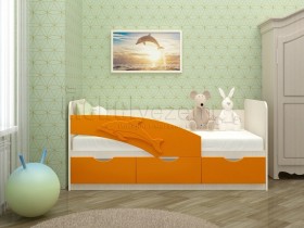Дельфин-3 Кровать детская 3 ящика без ручек 1.6 Оранжевый глянец в Тюкалинске - tyukalinsk.katalogmebeli.com | фото 1