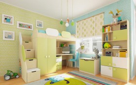 Детская комната Эппл (Зеленый/Белый/корпус Клен) в Тюкалинске - tyukalinsk.katalogmebeli.com | фото 2