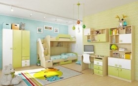 Детская комната Эппл (Зеленый/Белый/корпус Клен) в Тюкалинске - tyukalinsk.katalogmebeli.com | фото 3