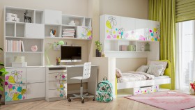 Детская комната Флер (Белый/корпус Выбеленное дерево) в Тюкалинске - tyukalinsk.katalogmebeli.com | фото 2