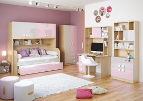 Детская комната Грэйси (Розовый/Серый/корпус Клен) в Тюкалинске - tyukalinsk.katalogmebeli.com | фото 2