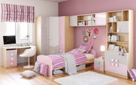Детская комната Грэйси (Розовый/Серый/корпус Клен) в Тюкалинске - tyukalinsk.katalogmebeli.com | фото 3
