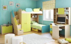 Детская комната Смайли (Желтый/Голубой/Зеленый/корпус Клен) в Тюкалинске - tyukalinsk.katalogmebeli.com | фото 2