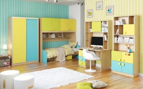 Детская комната Смайли (Желтый/Голубой/Зеленый/корпус Клен) в Тюкалинске - tyukalinsk.katalogmebeli.com | фото 3