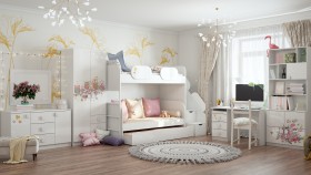 Детская комната Совушки (Белый/корпус Выбеленное дерево) в Тюкалинске - tyukalinsk.katalogmebeli.com | фото 3