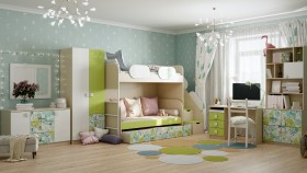 Детская комната Твит (Белый/Зеленый/корпус Клен) в Тюкалинске - tyukalinsk.katalogmebeli.com | фото 4