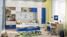 Диван-кровать Скай люкс (Синий/Белый/корпус Клен) в Тюкалинске - tyukalinsk.katalogmebeli.com | фото 2