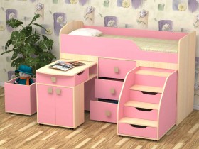 Кровать детская Фея 1.6 Дуб молочный/Розовый в Тюкалинске - tyukalinsk.katalogmebeli.com | фото