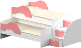 Кровать детская Матрешка выкатная с лестницей  Белый/Розовый в Тюкалинске - tyukalinsk.katalogmebeli.com | фото