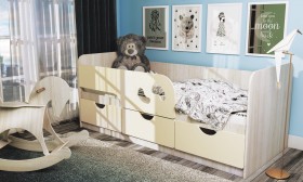 Кровать детская Минима Лего 1,86м с ящиками (дуб атланта/крем) в Тюкалинске - tyukalinsk.katalogmebeli.com | фото