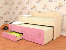 Кровать детская Нимфа двухместная 2.0 Дуб молочный/Розовый в Тюкалинске - tyukalinsk.katalogmebeli.com | фото 1