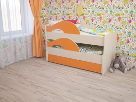 Кровать детская Радуга 1600 Млечный дуб/Оранжевый в Тюкалинске - tyukalinsk.katalogmebeli.com | фото 1