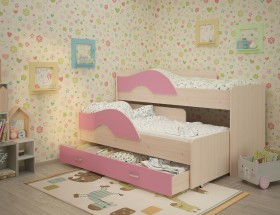 Кровать детская Радуга 1600 Млечный дуб/Розовый в Тюкалинске - tyukalinsk.katalogmebeli.com | фото 1