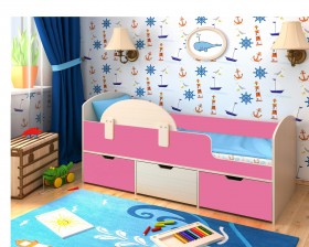 Кровать Малыш-мини Дуб молочный/Розовый в Тюкалинске - tyukalinsk.katalogmebeli.com | фото 1