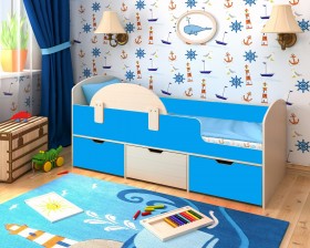 Кровать Малыш-мини с бортиком Дуб молочный/Голубой в Тюкалинске - tyukalinsk.katalogmebeli.com | фото