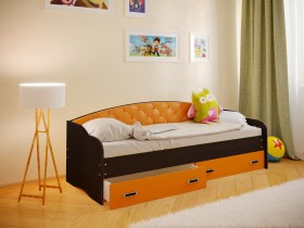Кровать Софа-7 с мягкой спинкой (800х1900) Венге/Оранжевый в Тюкалинске - tyukalinsk.katalogmebeli.com | фото