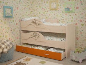 Кровать выкатная Радуга-Сафари детская 1600 Млечный дуб/Оранжевый в Тюкалинске - tyukalinsk.katalogmebeli.com | фото