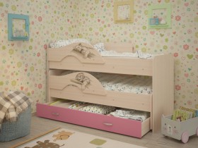 Кровать выкатная Радуга-Сафари детская 1600 Млечный дуб/Розовый в Тюкалинске - tyukalinsk.katalogmebeli.com | фото