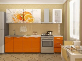 Кухонный гарнитур 1,8м Апельсин (Белый/Оранжевый металлик/Фотопечать апельсин) в Тюкалинске - tyukalinsk.katalogmebeli.com | фото