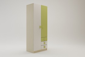 Шкаф 2-х створчатый с ящиками Эппл (Зеленый/Белый/корпус Клен) в Тюкалинске - tyukalinsk.katalogmebeli.com | фото 2
