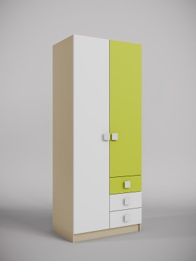 Шкаф 2-х створчатый с ящиками Эппл (Зеленый/Белый/корпус Клен) в Тюкалинске - tyukalinsk.katalogmebeli.com | фото