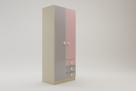 Шкаф 2-х створчатый с ящиками Грэйси (Розовый/Серый/корпус Клен) в Тюкалинске - tyukalinsk.katalogmebeli.com | фото 2