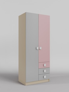 Шкаф 2-х створчатый с ящиками Грэйси (Розовый/Серый/корпус Клен) в Тюкалинске - tyukalinsk.katalogmebeli.com | фото