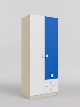 Шкаф 2-х створчатый с ящиками Скай (Синий/Белый/корпус Клен) в Тюкалинске - tyukalinsk.katalogmebeli.com | фото