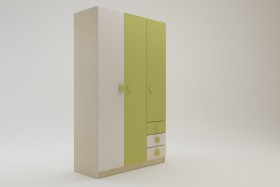 Шкаф 3-х створчатый с ящиками Эппл (Зеленый/Белый/корпус Клен) в Тюкалинске - tyukalinsk.katalogmebeli.com | фото 2