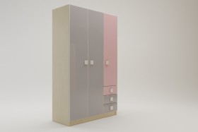 Шкаф 3-х створчатый с ящиками Грэйси (Розовый/Серый/корпус Клен) в Тюкалинске - tyukalinsk.katalogmebeli.com | фото 2