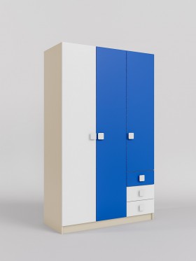 Шкаф 3-х створчатый с ящиками Скай (Синий/Белый/корпус Клен) в Тюкалинске - tyukalinsk.katalogmebeli.com | фото 1