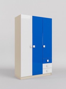 Шкаф 3-х створчатый с ящиками Скай люкс (Синий/Белый/корпус Клен) в Тюкалинске - tyukalinsk.katalogmebeli.com | фото