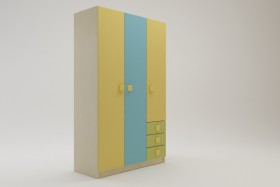 Шкаф 3-х створчатый с ящиками Смайли (Желтый/Голубой/Зеленый/корпус Клен) в Тюкалинске - tyukalinsk.katalogmebeli.com | фото