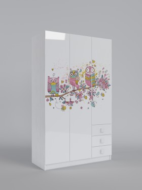 Шкаф 3-х створчатый с ящиками Совушки (Белый/корпус Выбеленное дерево) в Тюкалинске - tyukalinsk.katalogmebeli.com | фото 1
