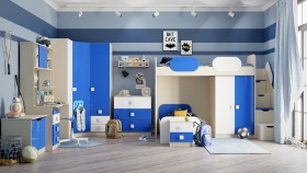 Система хранения над кроватью Скай люкс (Синий/Белый/корпус Клен) в Тюкалинске - tyukalinsk.katalogmebeli.com | фото 4